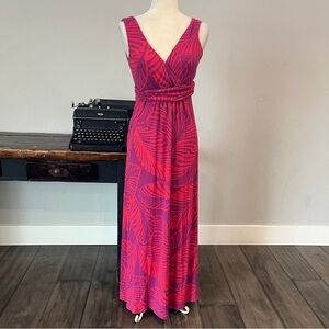Boden Long Fuchsia Pink Sleeveless Tropical Floral V-Neck Maxi Dress - Size